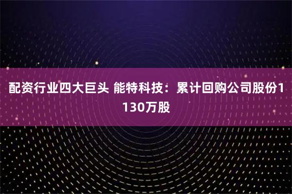 配资行业四大巨头 能特科技：累计回购公司股份1130万股